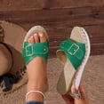 thumbnail image 3 of Rokment Womens Buckles Platform Wedge Slides Sandals 2026 Trendy Casual Leather Espadrilles Chunky Slip on High Heels Beach Summer Dress Slippers Green Size 6, 3 of 7
