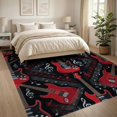 thumbnail image 3 of ODIKA 8'x10' Washable Area Rug Durable, Non-Slip Red Black Guitar Music Print Record Vinyl Themed Electric with Treble Clefs for Living Room, Under Sectional, Family, 3 of 7
