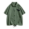 thumbnail image 2 of WREESH Men's Loose Casual Button Down Shirt Contrasting Pockets with Drawstring Hem, Short Sleeve Solid Print Olive Green, 2 of 5