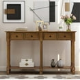 thumbnail image 1 of Tall Console Table with 2 Big Drawers, 58'' x 11'' x 34'' Wood Buffet Sideboard Desk w/Bottom Shelf, Victorian-era Retro Console Entryway Table Accent Table for Entryway, 130lbs, Brown, S8943, 1 of 8