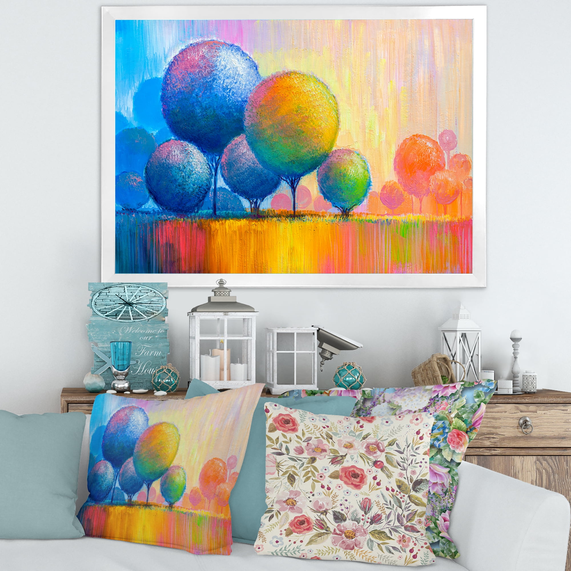Designart 'Ornamental Colourful Trees VII' Modern Framed Art Print
