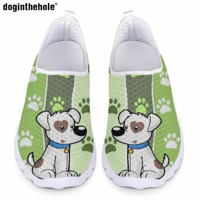 Zapatos de enfermera de moda para mujer de Doginthehole, zapatos planos casuales con dibujos de animales en colores artísticos, zapatos de malla transpirables y ligeros