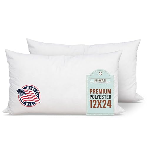 Pillowflex Premium Polyester Pillow Insert – 12x24 - Rectangle Pillow Form, Machine Washable, Soft Sham Supports, Decorative Form for Covers and Throw Pillows, Hypoallergenic - Made in USA - 2 Pack