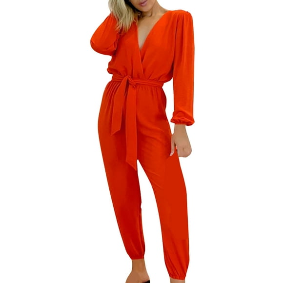 MSJUHEG Jumpsuits For Women Dressy Joggers For Women Women'S Jumpsuits Women'S Jumpsuits Summer Comfortable Casual Suspenders Shorts Solid Color Overalls Jumpsuit Orange L