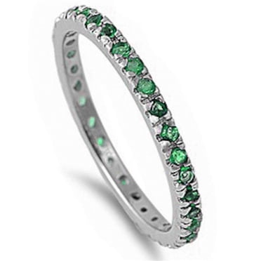 9ct Yellow Gold Plated Sterling Silver Eternity Ring With Simulated Emerald & CZ - Sizes J To V