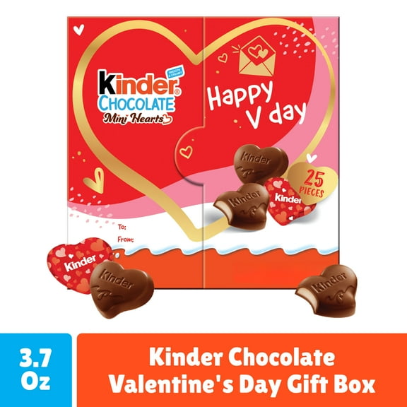 Kinder Chocolate Mini Hearts Gift Box, Mini Milk Chocolate Hearts, Individually Wrapped, Valentine's Day Gift, 25 count, 3.7 oz