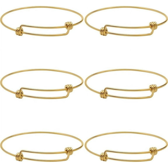 6Pcs Expandable Blank Bangle Bracelets Real 18K Gold Plated Stainless Steel Adjustable Wire Blank Bracelets DIY Gift Bracelets Crafts
