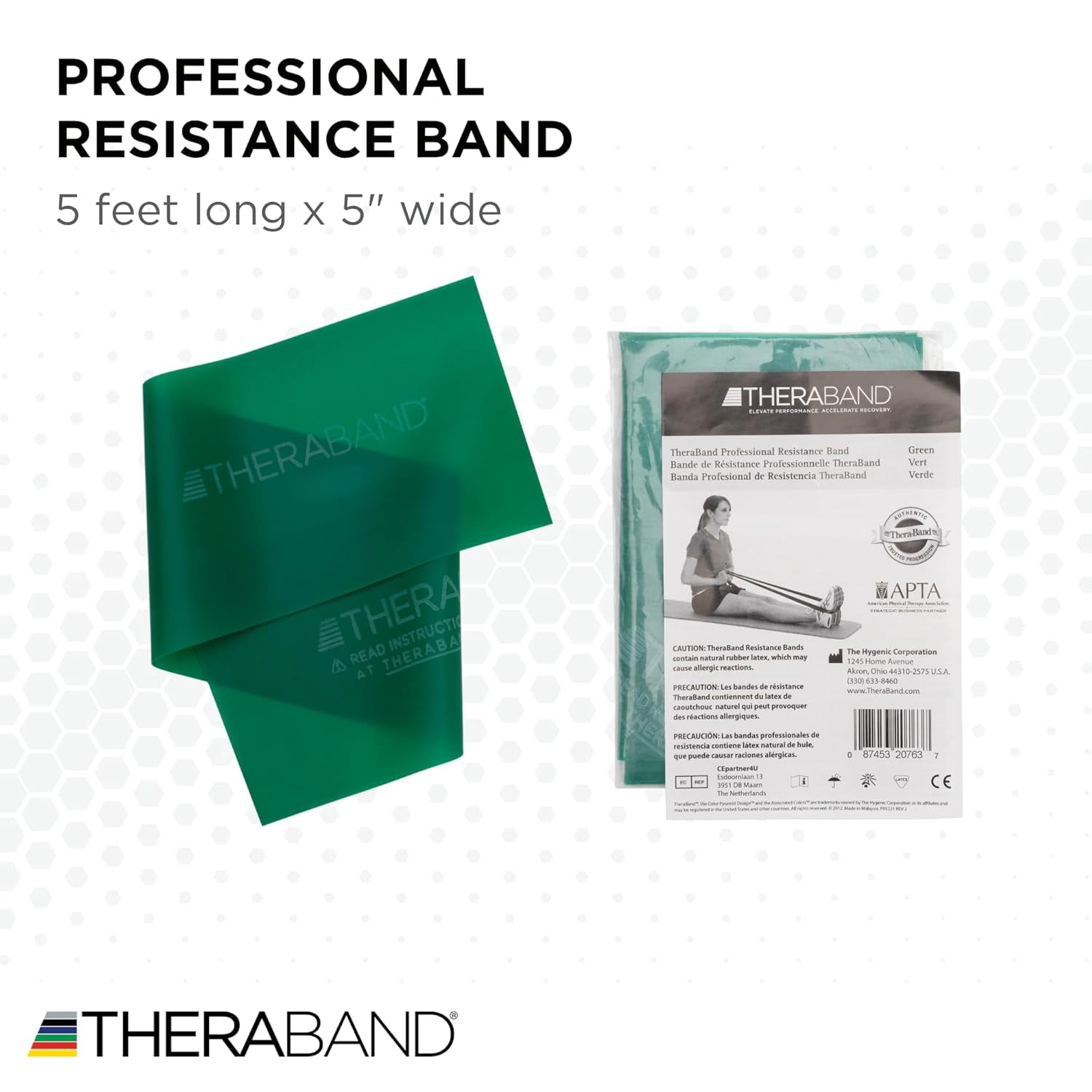 THERABAND Resistance Bands, Level 4, Heavy Green, 4.6 lbs Resistance, 5 Foot, 15 Count