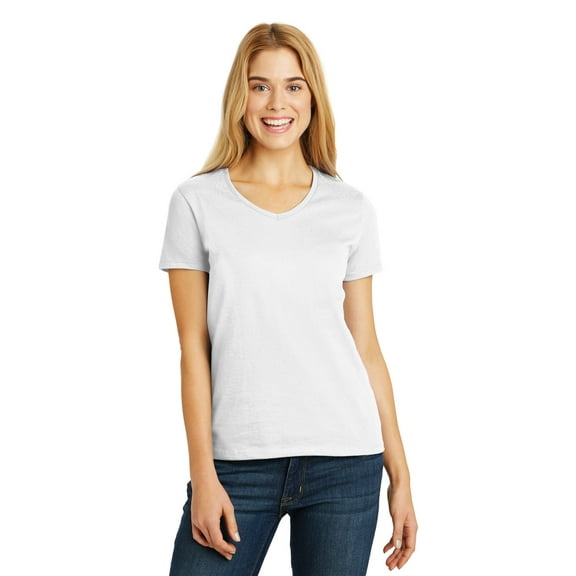 Hanes Ladies Tagless 100% Cotton V-Neck T-Shirt