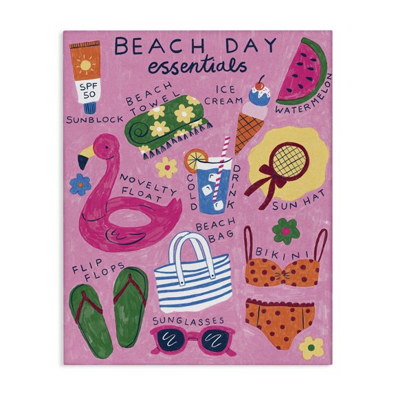 Stupell Industries Beach Day Essentials Nautical & Beach Painting Wrapped Canvas Art Print Wall Art, 16 x 20