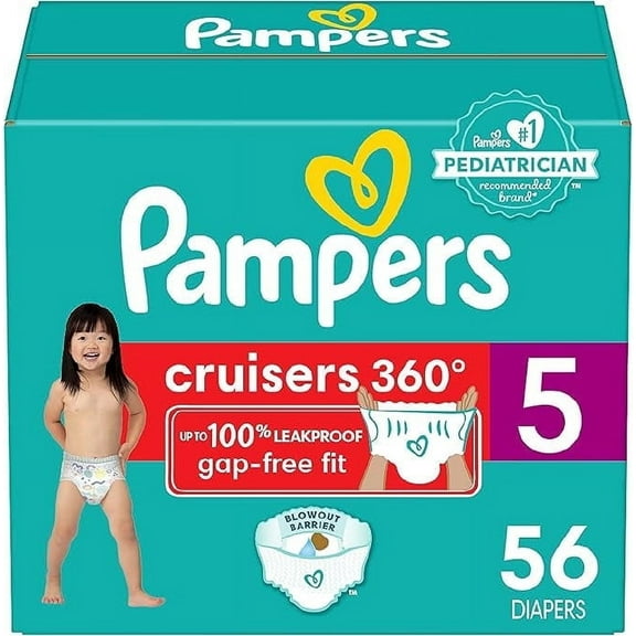 Pampers Cruisers 360 Diapers - Size 5, 56 Count, Pull-On Disposable Baby Diapers, Gap-Free Fit