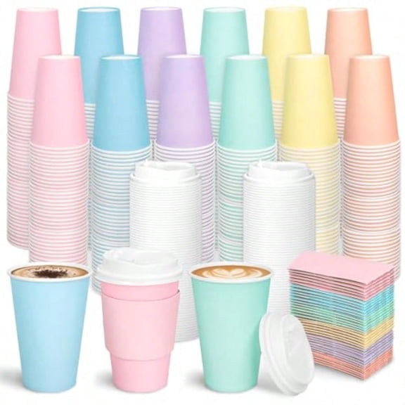 120Set Pastel Color Disposable Coffee Cups with Lids and Sleeves 12Oz Paper Drinking Cups for Summer Wedding Birthday  Shower Bachelorette Back to School Party plies