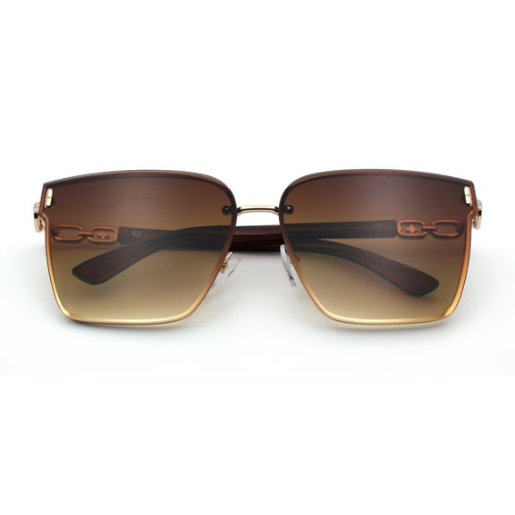 Womens 90s Luxury Rimless Metal Chain Arm Designer Fashion Sunglasses Gold - Brown