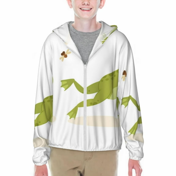 Honeii Hunting Frog Print Sun Protection Jacket Hooded Cooling Shirt with Pockets Hiking Outdoor Performance-Small