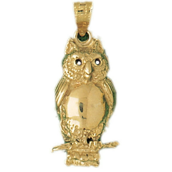 14K Yellow Gold Owl Pendant - 30 mm