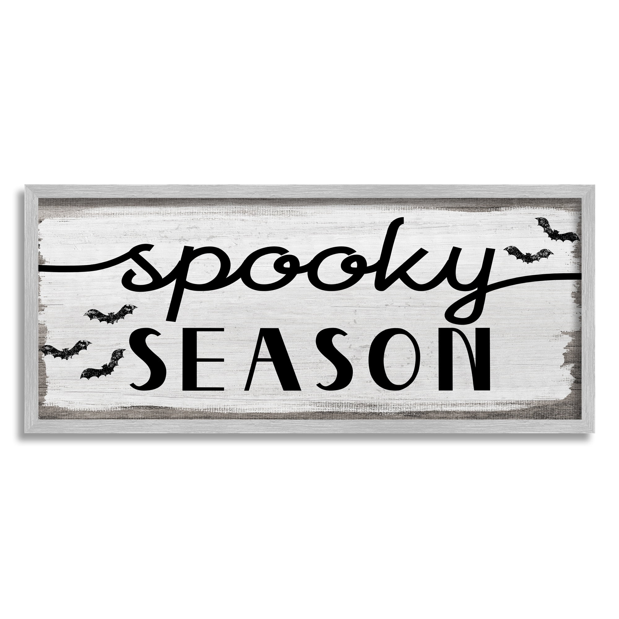 Stupell Industries Spooky Season Sign Black Bats Halloween Phrase Graphic Art Gray Framed Art Print Wall Art, 24x10, by Daphne Polselli