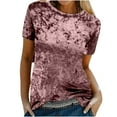 thumbnail image 6 of ZKCCNUK Women's Tops Crew Neck Velvet Tops Short Sleeve T-Shirt Casual Fashion Blouse, 6 of 8