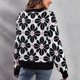 thumbnail image 3 of Suéter de punto mujeres sueltas dropped hombro manga larga flor color matching knit pullover Top Rosa olla L, 3 of 8