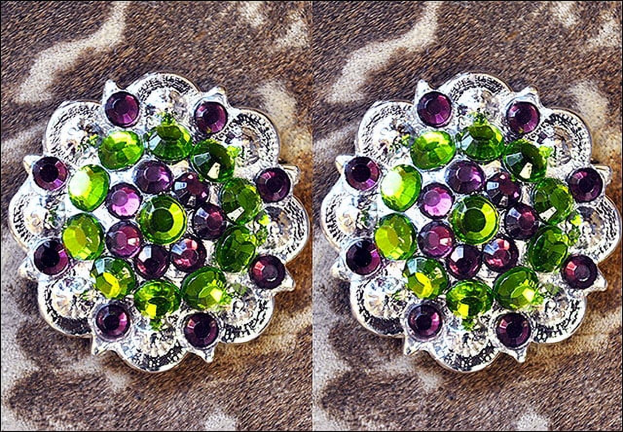 66HS Set Of 4 Screw Back Concho Peridot Amethyst Crystal 1-1/4In Saddle - image 3 of 7