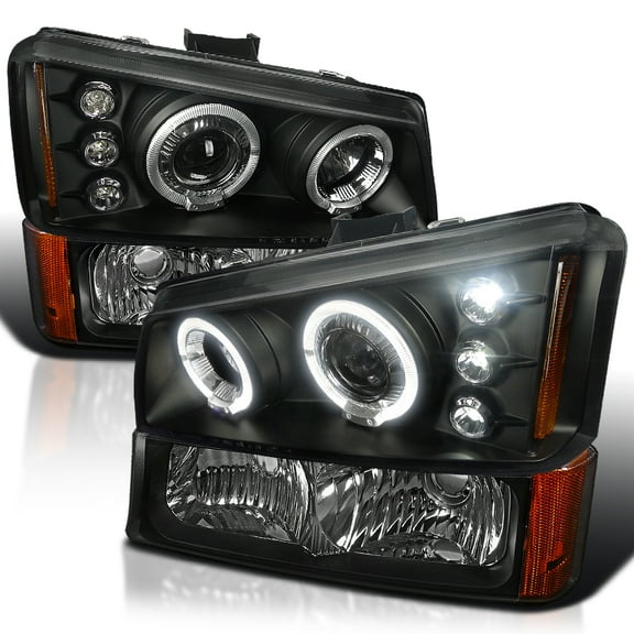 Spec-D Tuning Black Halo LED Projector Headlights   Black Bumper Lights Compatible with 2003-2006 Chevy Silverado, Left   Right Pair Headlamps Assembly