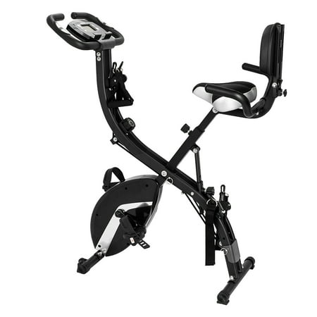 Upright Exercise Bike with Adjustable Arm Resistance Bands, Recumbent Stationary Bike Exercise Equipment with Anti-Slip Pedal and Soft Shoe Strap, 8 Resistance Levels, 260lbs, Black,