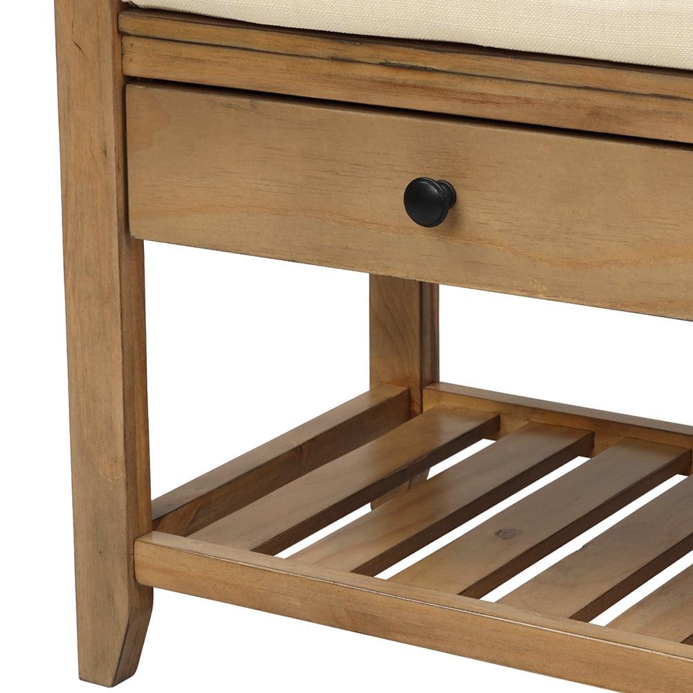 Lowestbest Shoe Rack with Cushioned Seat and Drawers, Multipurpose Entryway Storage Bench, Old Pine Lowestbest Shoe Rack with Cushioned Seat and Drawers, Multipurpose Entryway Storage Bench, Old Pine