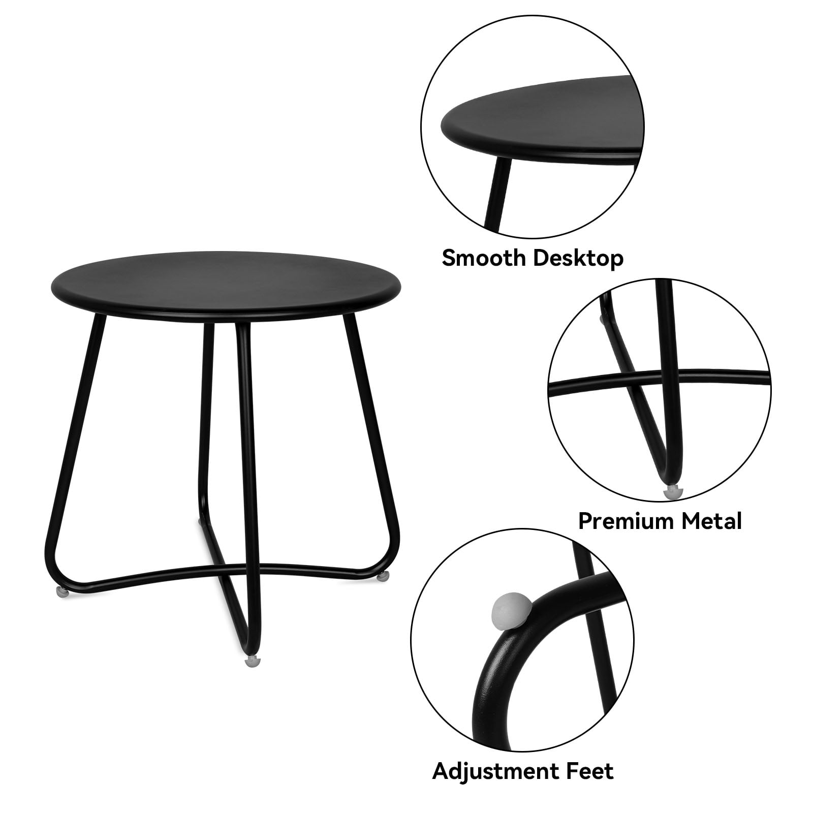 Ztysn 18" Round Side Table Portable Modern Metal End Table for Indoor Outdoor Use,Perfect for Home Living Room,Bedroom,Patio and Balcony,Black