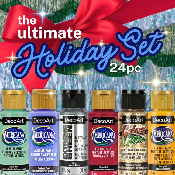 DecoArt Ultimate Holiday Paint Set, 24 Piece – Acrylic, Metallic & Glitter Finishes, 2 oz Each