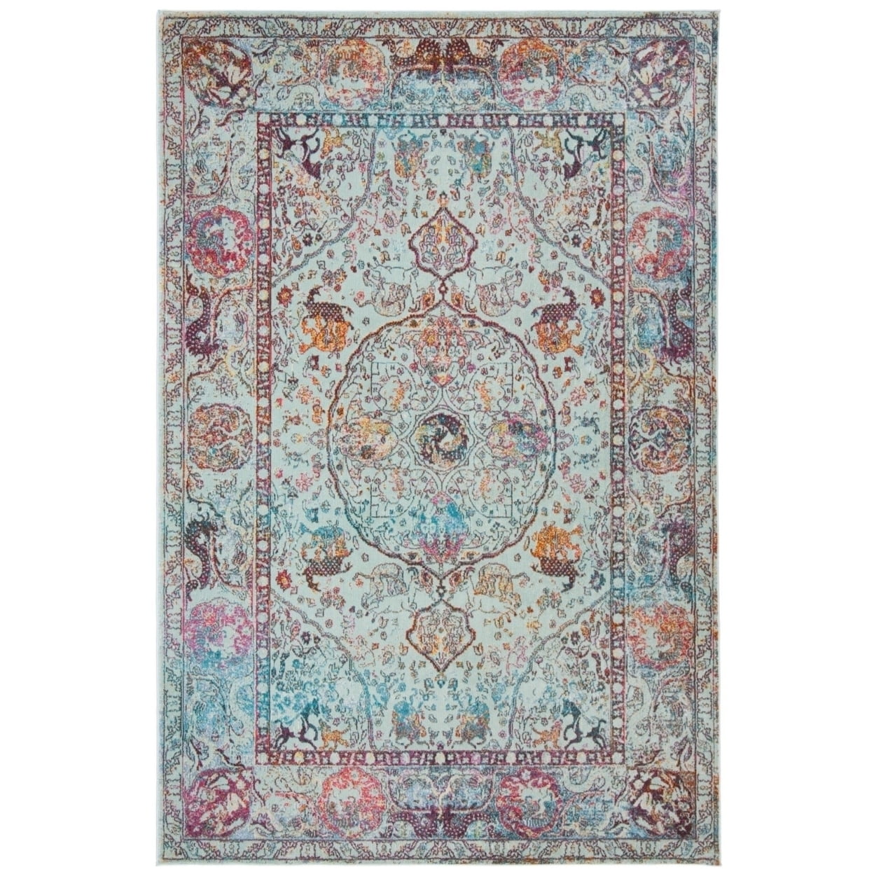 SAFAVIEH Luxor Jenny Floral Bordered Area Rug, Turquoise/Aqua, 5'3" x 7'7"