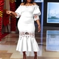 thumbnail image 2 of AURA Womens Off Shoulder Lace Fishtail Midi Dress High Waist Party Cocktail Zipper, 2 of 10
