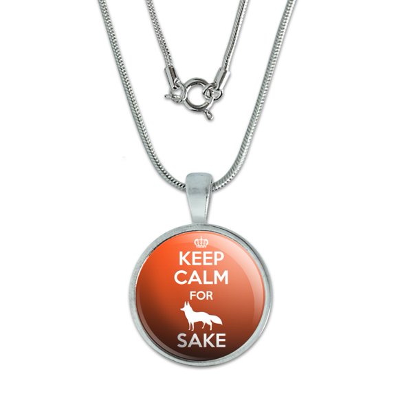 Keep Calm For Fox Sake Funny 0.75" Pendant with Sterling Silver Plated Chain