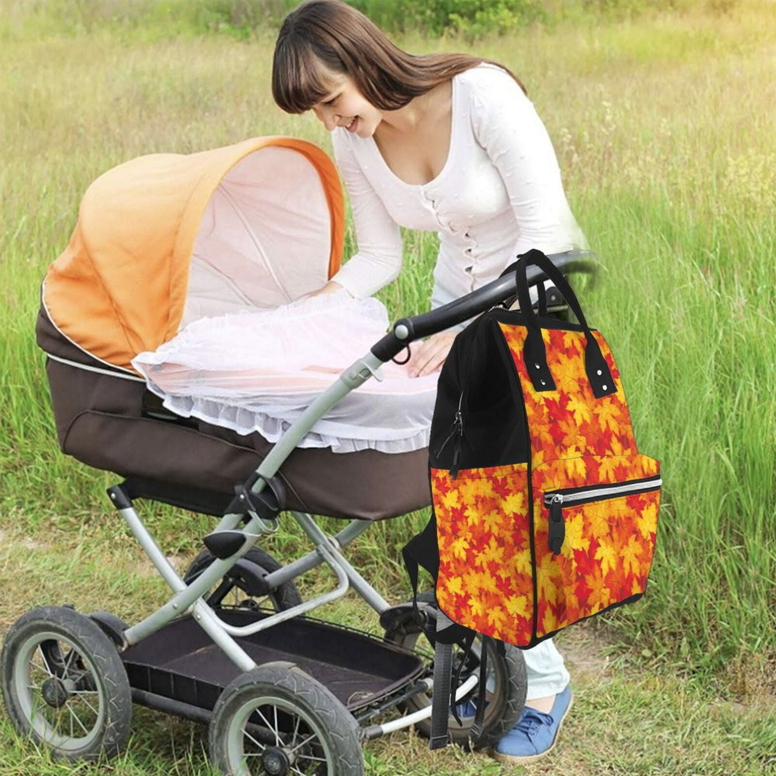 Ratiio Vintage maple leaves autumn Mummy Backpack - Waterproof Twill Canvas, Large Capacity Diaper Bag with Multiple Pockets and Adjustable Straps