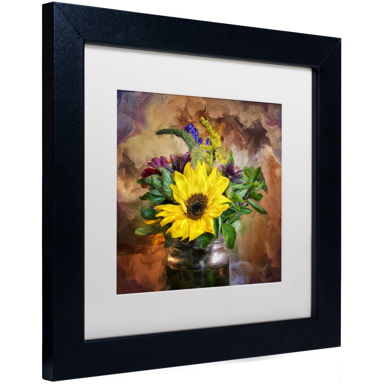 Trademark Fine Art "A Jar of Wildflowers" Canvas Art by Lois Bryan White Matte, Black Frame