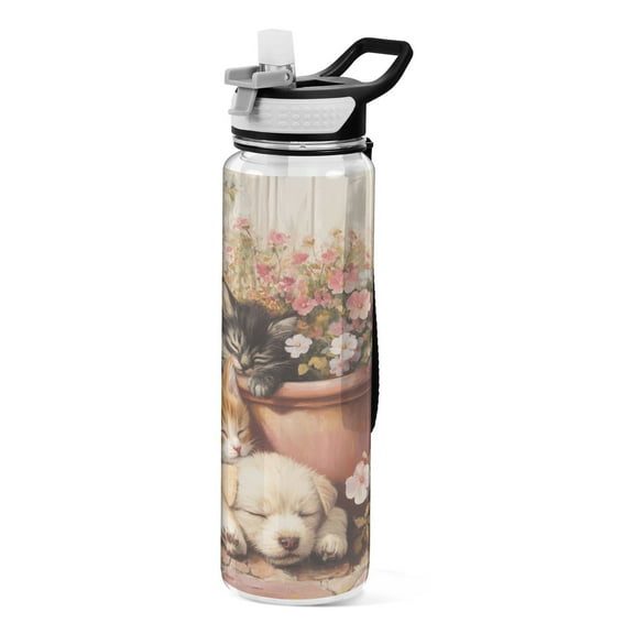 BZSMCE Sport Bottle Midjourney_ffyy3_a_cute_kitten_and_puppy_lying_in_the_flower_pot_in_the_st_1c2ca9ad-6745-42d5-8c49-3 Outdoor sports Water Bottle Size: 10.4x3in