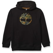 Timberland Boys' Signature Logo Fleece Pullover Hoodie Sweatshirt, Black/Camo, 18-20