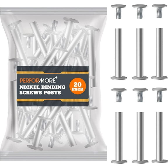 20 Pack of Chicago Screw Post Binding Screws, 30mm Nickel Plated Metal Screw Posts
