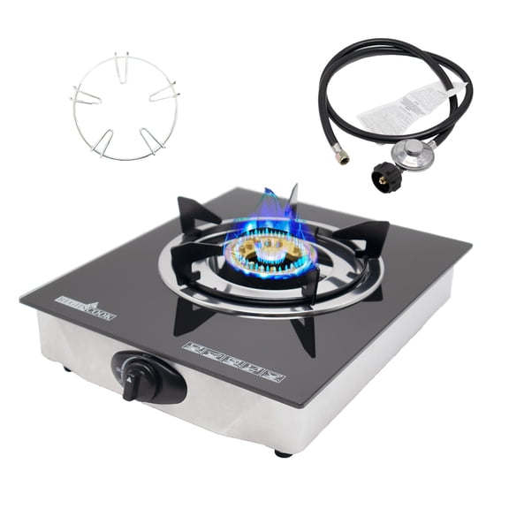 RegiisCook 1 Burner Propane Gas Cooktop,Camping Portable LPG Gas Stove Glass