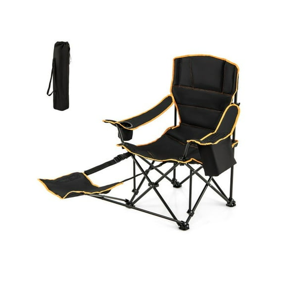 Camping Chair with Footrest - Portable Folding Lounge Chair for Outdoors - 330lb Capacity - Black - with Cooler & Cup Holder