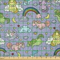 thumbnail image 2 of Ambesonne Rainbow Fabric by the Yard Microfiber, Unicorns Flying in Sky, 2 Yards, Mustard Lavender Blue, 2 of 2