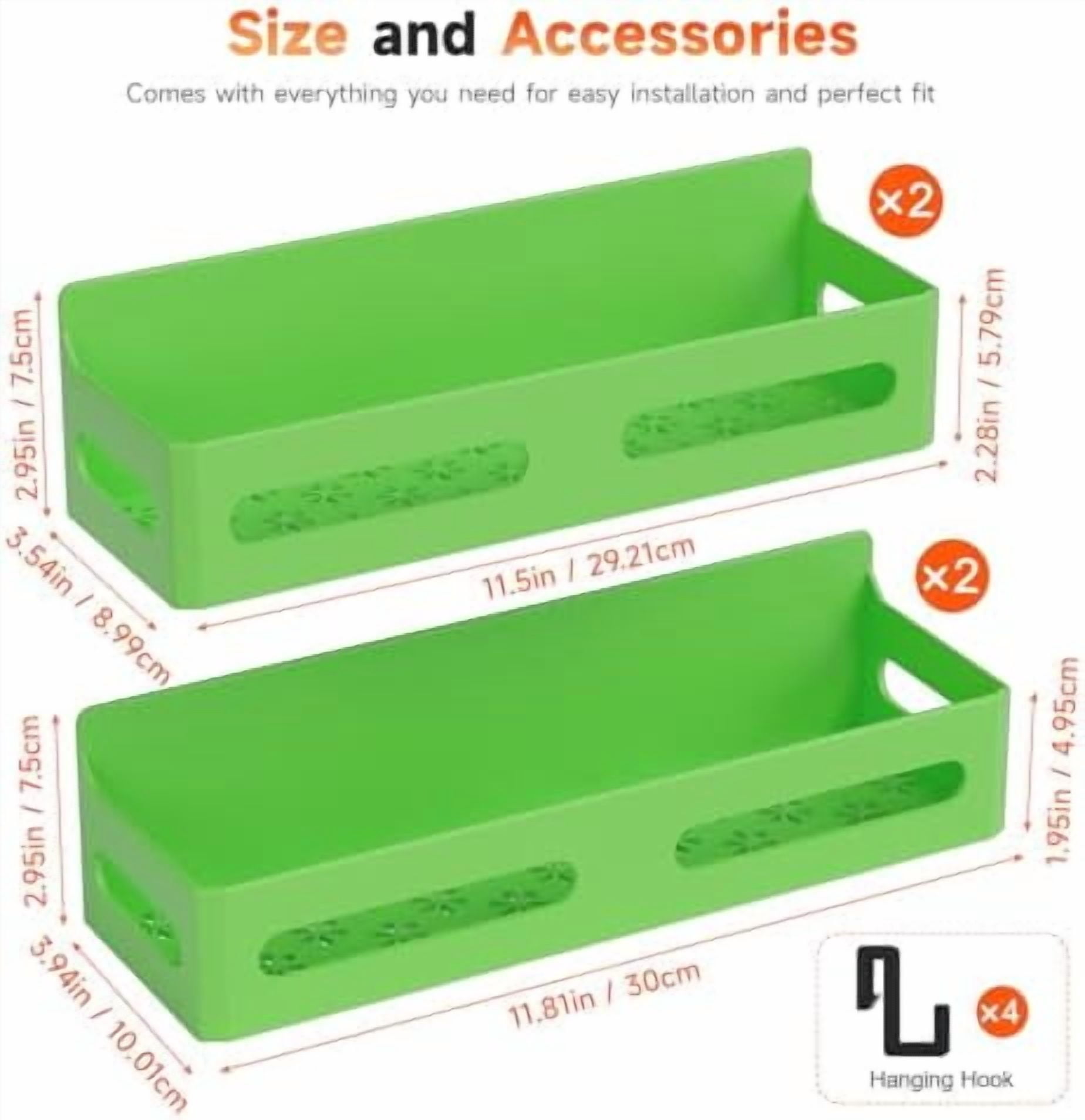 4 Pack Strong Magnetic Spice Rack for Refrigerator, Multipurpose Magnetic Shelf for Fridge with 4 Hooks for kitchen and Bathroom Organization, Green