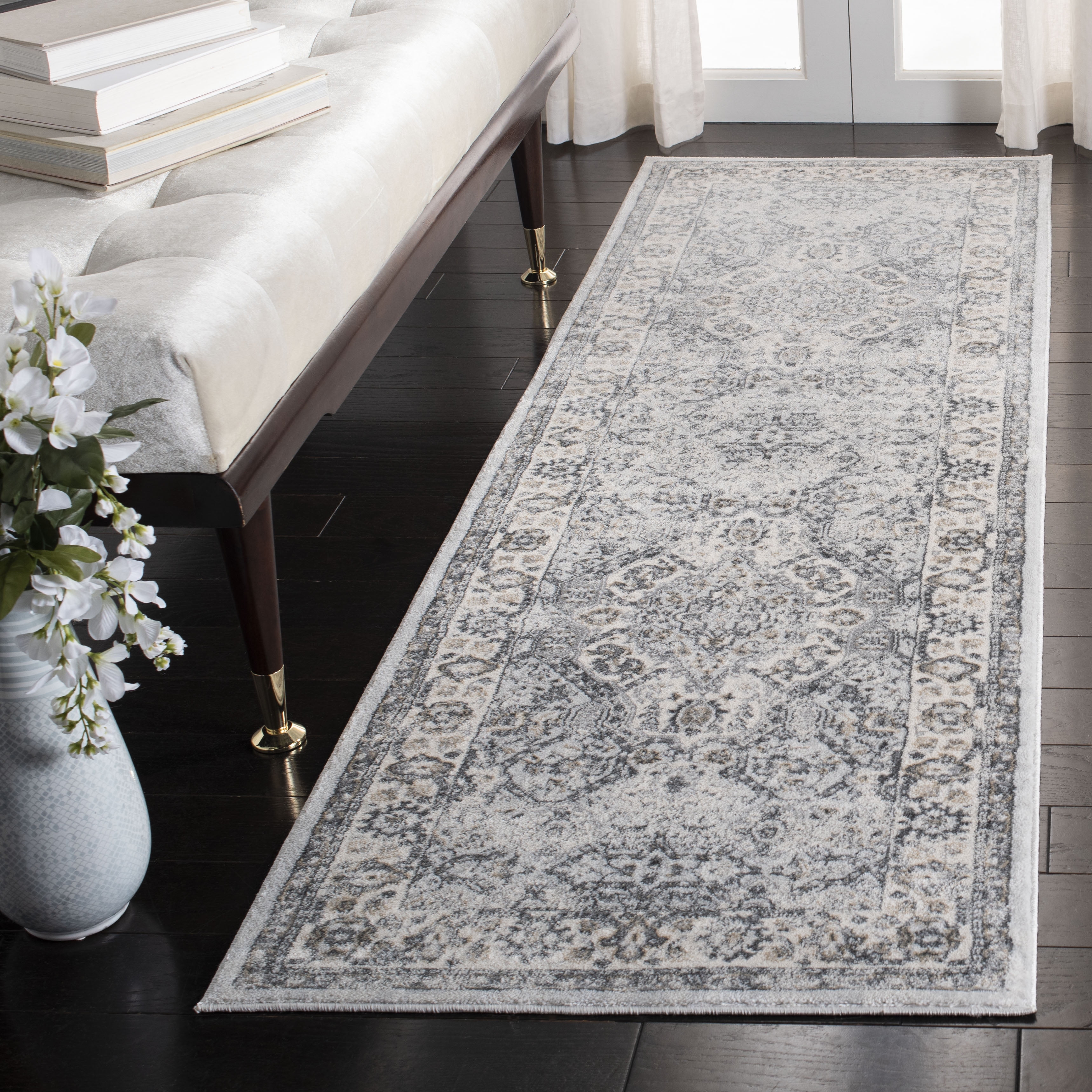 SAFAVIEH Isabella Zander Oriental Runner Rug, Dark Grey/Cream, 2'2" x 11'