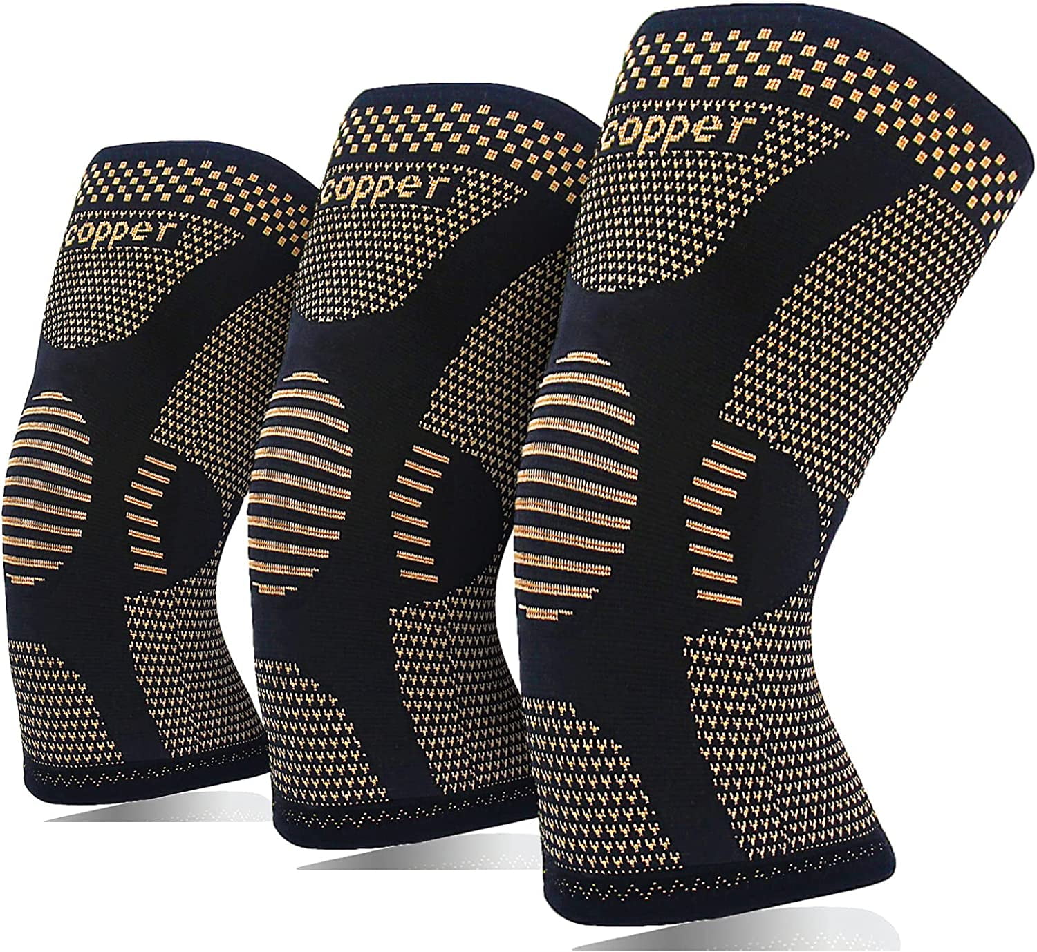 (3 Pack) Copper Knee Brace for Arthritis Knee Relief, Workout, and