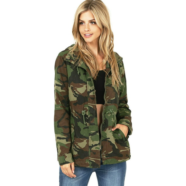 Ambiance Apparel Women's Cargo Style Camouflage Hooded Jacket (L) -  