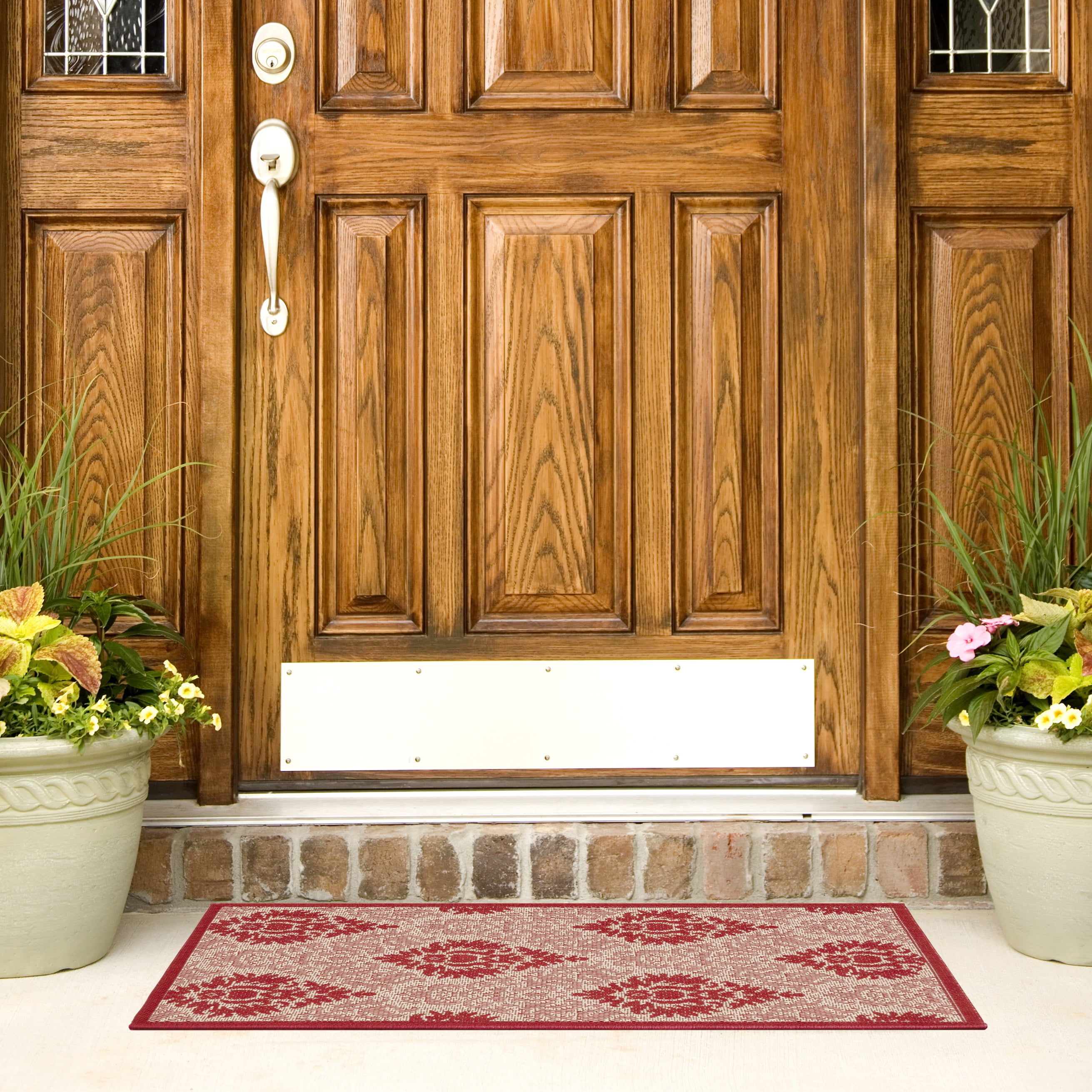 Safavieh Courtyard Jessie Damask Indoor/Outdoor Area Rug, Natural/Red, 5'3" x 7'7"
