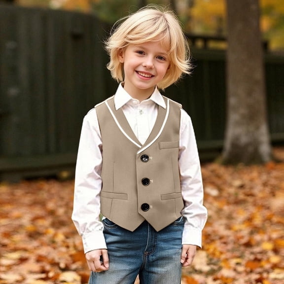 Boys Formal Suit Vest Kids Elegant Page Boy Waistcoat Soft Polyester Blend for Toddler 2-14Y Wedding Piano Recital Speech Birthday Party Outfit