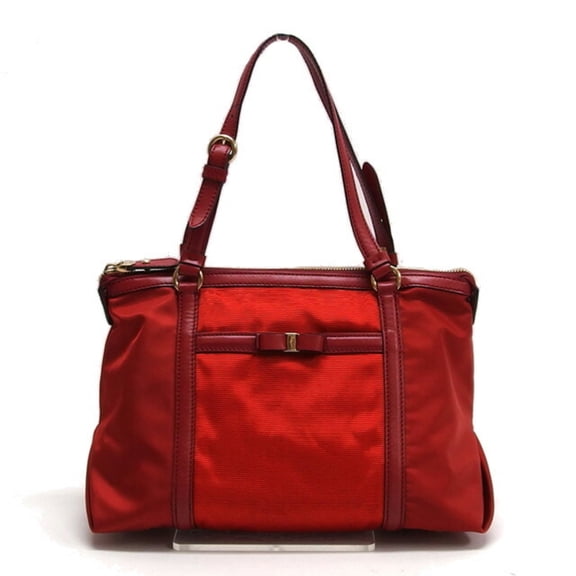 Pre-Owned Salvatore Ferragamo Vara Ribbon Nylon Tote Bag Red