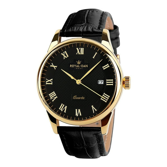 Royal-Dan Montre de Luxe à Quartz, Bracelet en Cuir Véritable, Boîtier en Acier Inoxydable, Étanche et Surface Résistante aux Rayures
