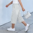 thumbnail image 6 of Jewelreauty Girls' Jean Capris Drawstring Elastic High Waist Denim Capri Pants Wide Leg Jeans 4-15 Years (8-9 Years, White), 6 of 7