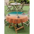 thumbnail image 4 of Outdoor Tablecloth with Umbrella Hole for Patio/Picnic/Party/Camping, Teal Burnt Orange Ombre Waterproof Table Cloth Round Cover Washable, Modern Gradient Abstract Art (Dia 60"), 4 of 8