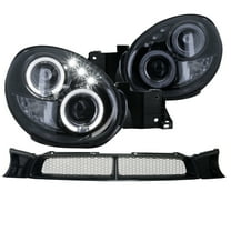 Spec-D Tuning Glossy Black Halo LED Projector Headlights   Mesh Hood Grill Compatible with 2002-2003 Subaru Impreza Left   Right Pair Headlamps Assembly